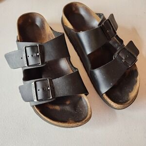 Birkenstock Black Buckle Sandals 39 Arizona Slides Classic Women 8 Two Strap